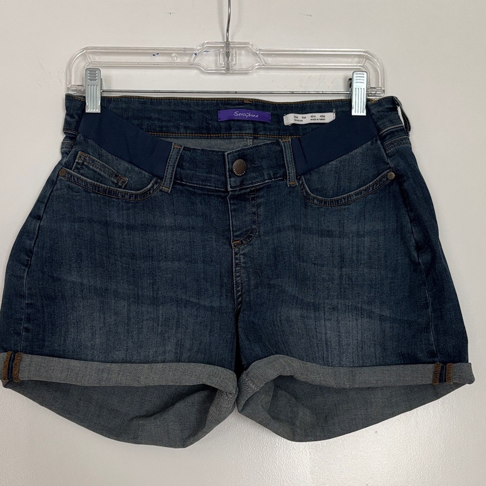 Seraphine Dark Blue Rolled Hem Jean Shorts